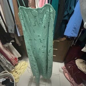 ASTR Strapless Lace Maxi Dress in Mint